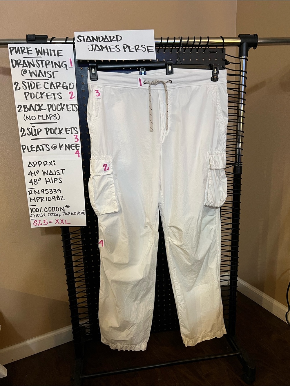 James Perse White Drawstring Cargo Pants